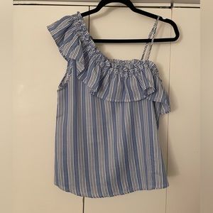 Blue striped one shoulder shirt